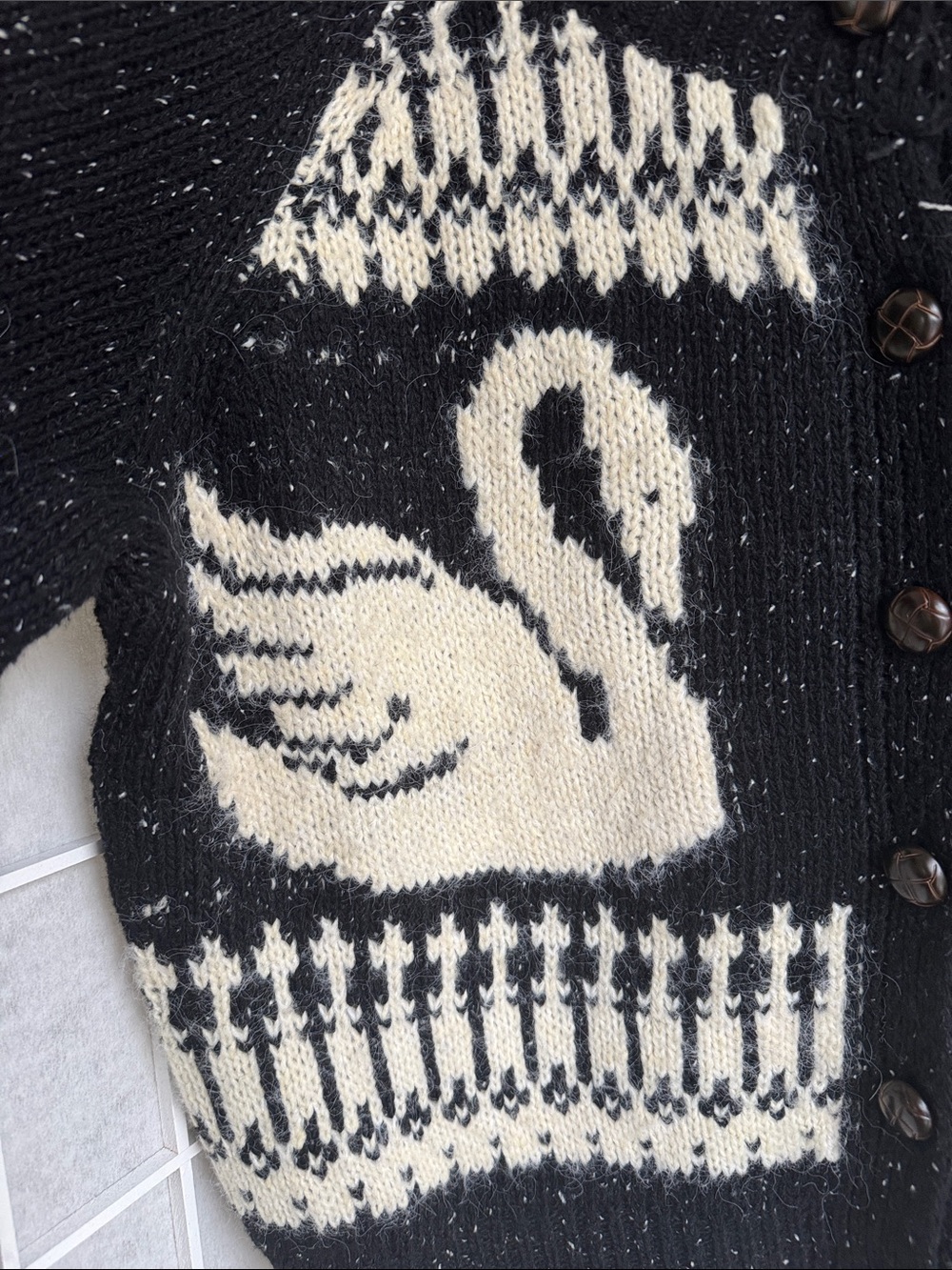 Blu Pepper Black & Cream Swan Knit Cardigan - Picture 4 of 6